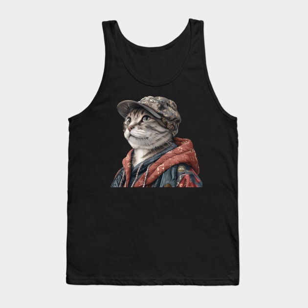 Luxurious Cat with Luxury Cap Tank Top by Vlaa